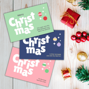 Printable Teacher Christmas Cards (Set of 3 Designs) — 6x4” Instant Download