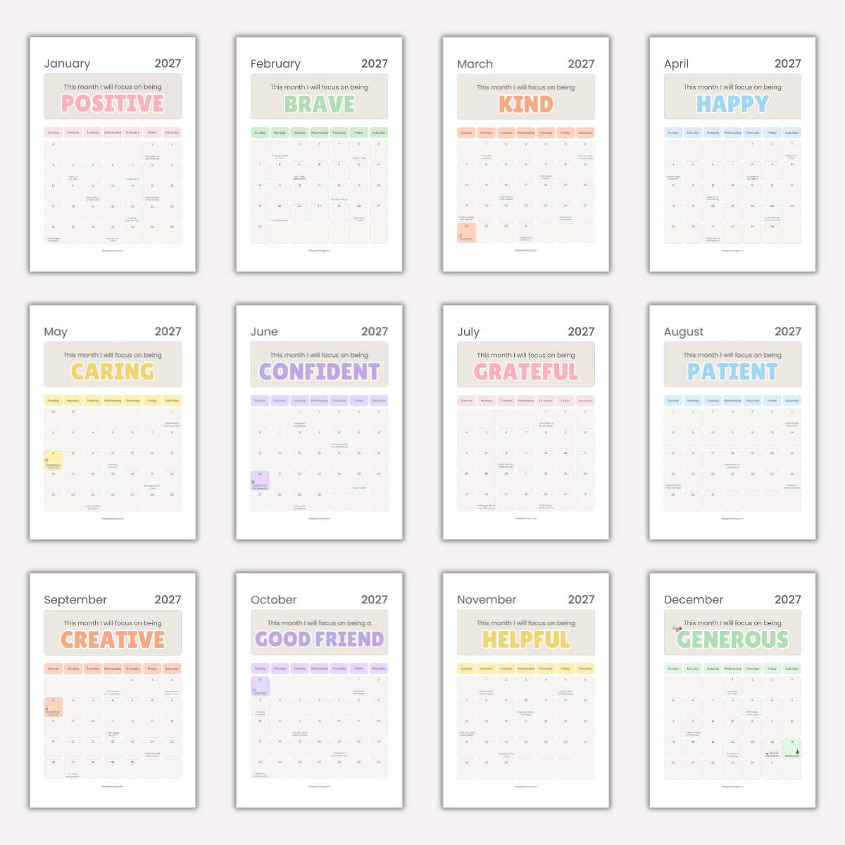 Printable 2027 Calendar for Girls | Confidence-Building & Inspirational Kids Calendar - Image 5