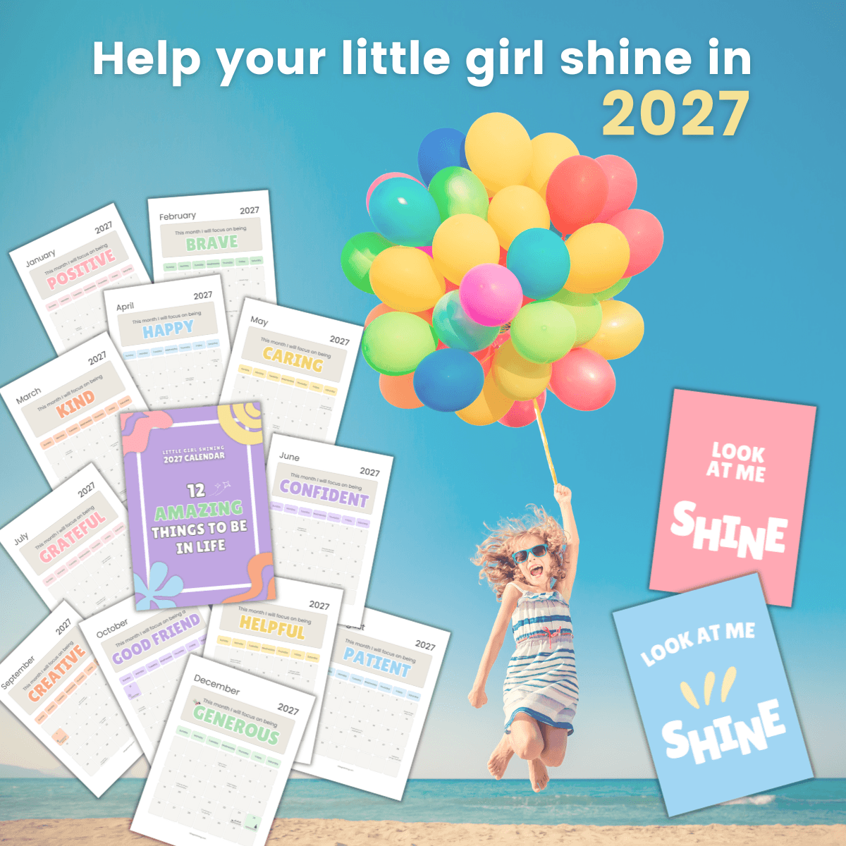 Printable 2027 Calendar for Girls | Confidence-Building & Inspirational Kids Calendar - Image 2