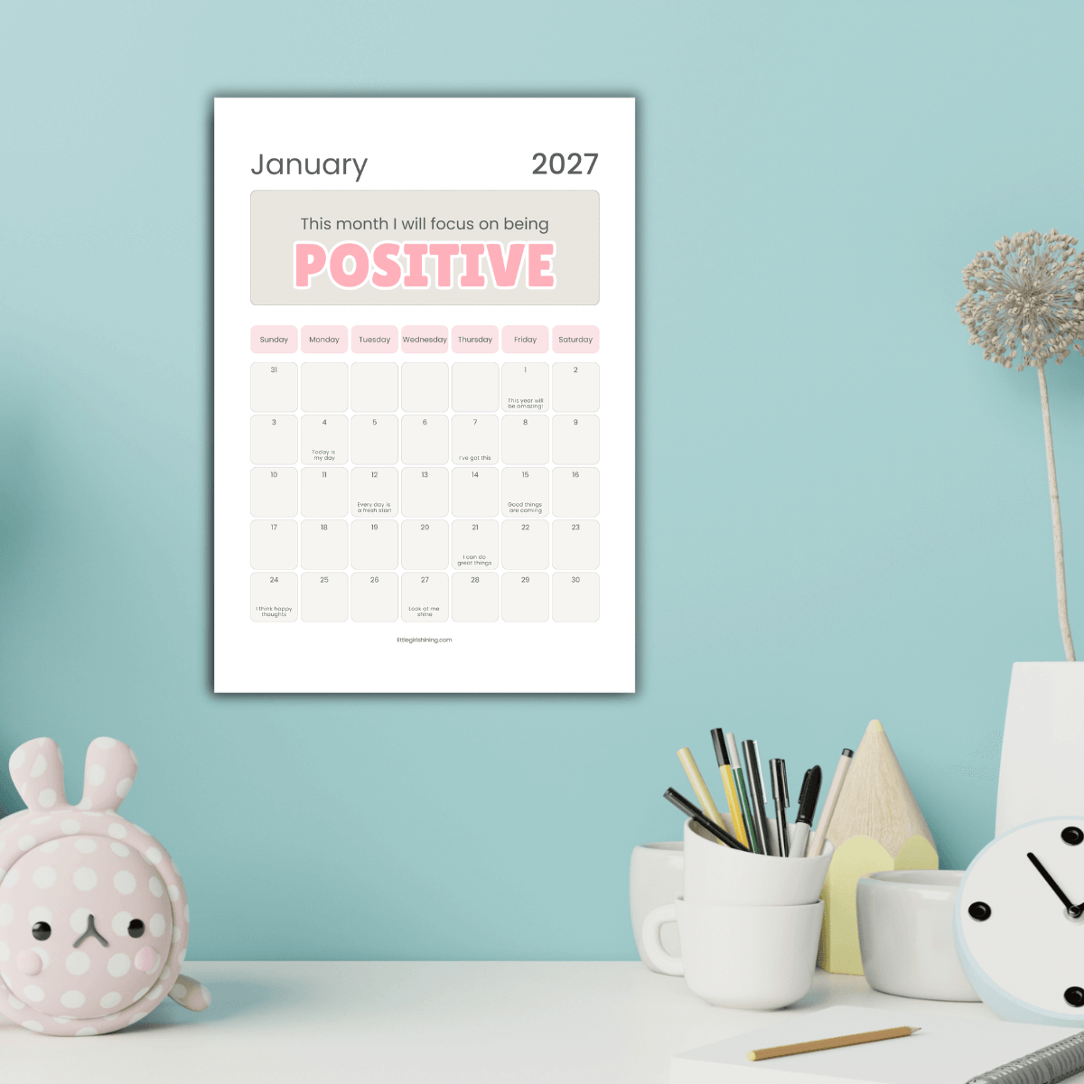 Printable 2027 Calendar for Girls | Confidence-Building & Inspirational Kids Calendar - Image 9
